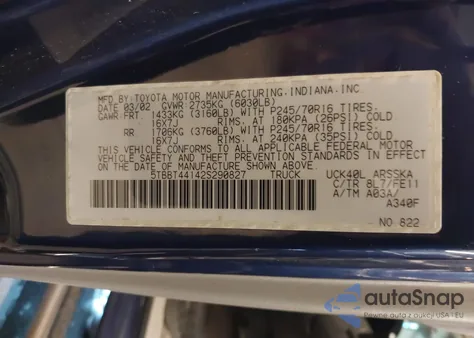 2002 Toyota Tundra Sr5 V8 from USA, damaged, VIN 5TBBT44142S290827